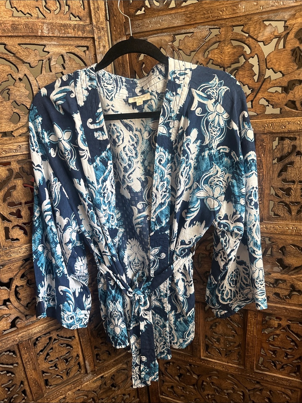 Haute Hippie Blue and White Floral Open Cardigan